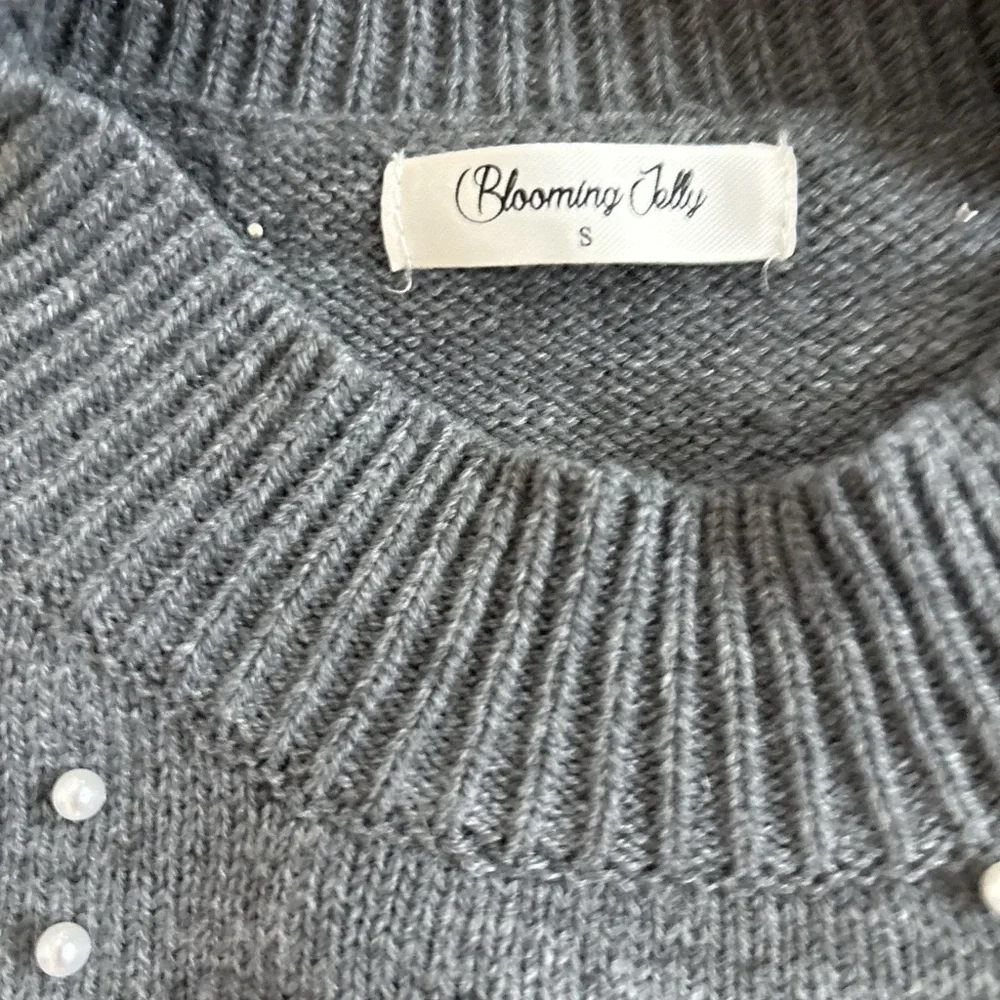 Elegant Gray Sweater with Pearl Accents